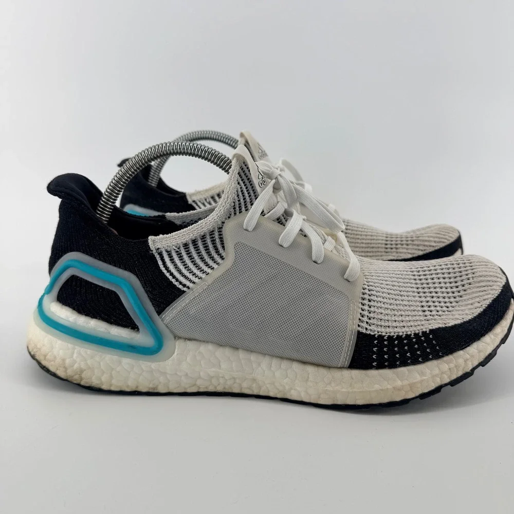 Adidas Ultraboost 19 Running Shoes White Black‎ Blue Primeknit G54012 Mens 12